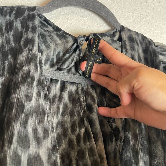 America & Beyond Sheer  Maxi Dress Swim Cover Up Animal Print XL High slit Beach - Picture 7 of 14